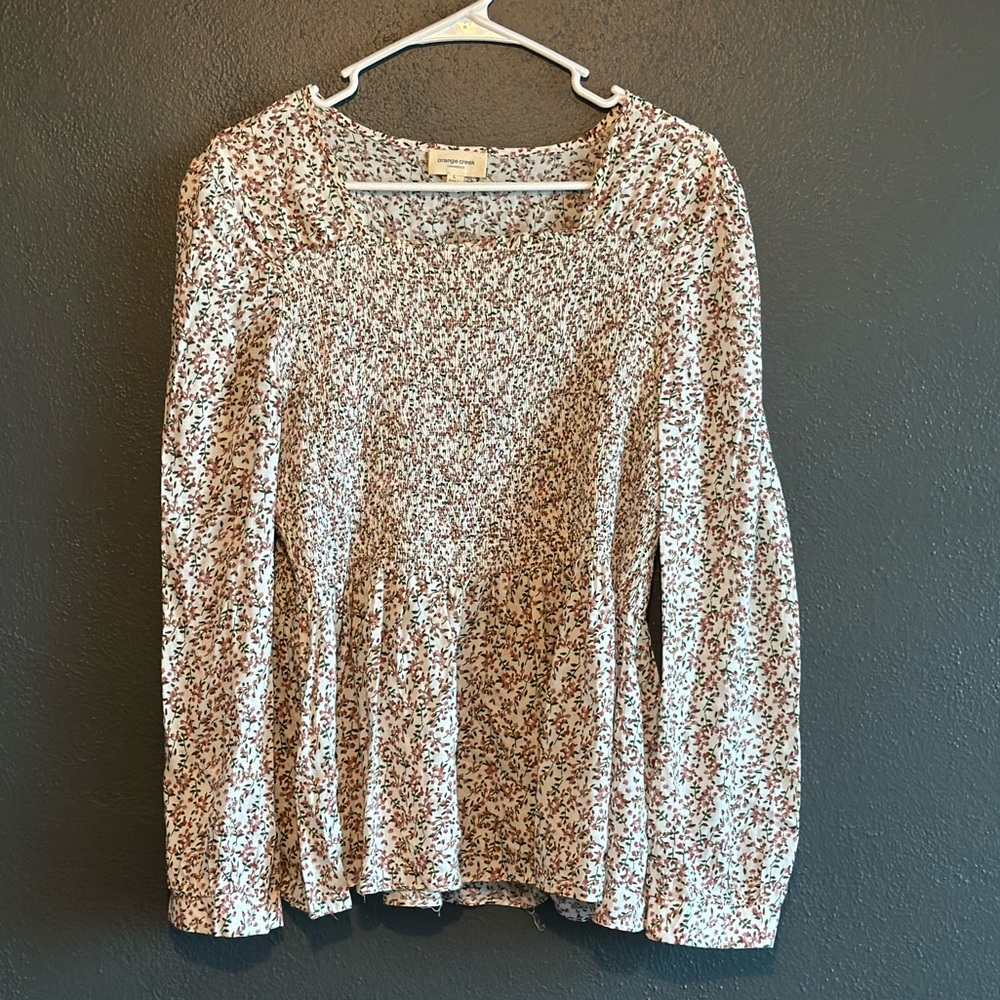 Orange Creek Smocked Long Sleeve Blouse